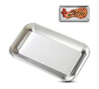 Square Stainless Steel Serving Platter, 12.5 * 21cm Indoor Outdoor Dishes Tray Barbecue Plate Silver Multipurpose Fruit Spread Rack for Home Kitchen Garden (S)