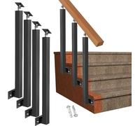 Square Stair Baluster Posts - 270°Adjustable Metal Railing Spindles with Flat Bracket Base,Black Iron Banister Posts for Deck, Balcony, Stair, Decor Railing(Size:3.28ft/100cm,Color:4 Pack Side Mount)