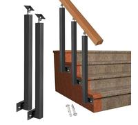 Square Stair Baluster Posts - 270°Adjustable Metal Railing Spindles with Flat Bracket Base,Black Iron Banister Posts for Deck, Balcony, Stair, Decor Railing(Size:2.95ft/90cm,Color:2 Pack Side Mount)