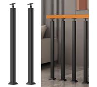 Square Stair Baluster Posts - 270°Adjustable Metal Railing Spindles with Flat Bracket Base,Black Iron Banister Posts for Deck, Balcony, Stair, Decor Railing(Size:2.95ft/90cm,Color:2 Pack Front Mount)