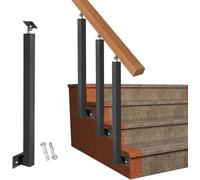Square Stair Baluster Posts - 270°Adjustable Metal Railing Spindles with Flat Bracket Base,Black Iron Banister Posts for Deck, Balcony, Stair, Decor Railing(Size:3.28ft/100cm,Color:1 Pack Side Mount)