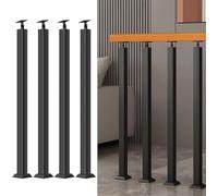Square Stair Baluster Posts - 270°Adjustable Metal Railing Spindles with Flat Bracket Base,Black Iron Banister Posts for Deck, Balcony, Stair, Decor Railing(Size:2.78ft/85cm,Color:4 Pack Front Mount)