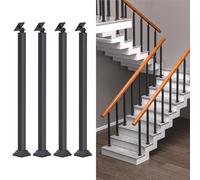 Square Stair Baluster Posts,Indoor Stair Railing Deck Balusters,Black Railing Post Kit with Flat & Adjustable 270° Angle Bracket,for Balcony,Stair,Indoor And Outdoor(Size:95cm/37.4in,Color:4 Pack)