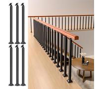 Square Stair Baluster Posts,Indoor Stair Railing Deck Balusters,Black Railing Post Kit with Flat & Adjustable 270° Angle Bracket,for Balcony,Stair,Indoor And Outdoor(Size:95cm/37.4in,Color:6 Pack)