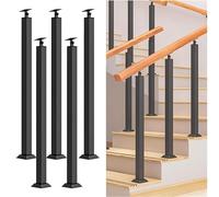 Square Stair Baluster Posts,Indoor Stair Railing Deck Balusters,Black Railing Post Kit with Flat & Adjustable 270° Angle Bracket,for Balcony,Stair,Indoor And Outdoor(Size:100cm/39.4in,Color:5 Pack)