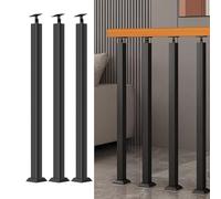 Square Stair Baluster Posts,Indoor Stair Railing Deck Balusters,Black Railing Post Kit with Flat & Adjustable 270° Angle Bracket,for Balcony,Stair,Indoor And Outdoor(Size:90cm/35.4in,Color:3 Pack)