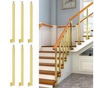 Square Stair Baluster Posts Stair Balusters Iron Gold for Interior Stairs 270°adjustable Metal Railing Spindles with Flat Bracket Base,Iron Banister Posts-6PCS(Size:100cm/39.4in,Color:gold-6pcs)