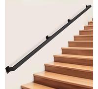 Square Stairs Staircase Handrail Banister Rail Support Kit. 1m 150cm 2m 240cm 3m 6m Indoor Outdoor Attic Railings with Black Wrought Iron Brackets Wall Mount Safety Hand Rail(20ft/600cm)