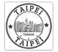 Square Stickers (Set of 2) 10cm BW - Taipei Taiwan Travel Stamp Fun Decals for Laptops,Tablets,Luggage,Scrap Booking,Fridges, #39861
