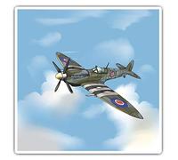 Square Stickers (Set of 2) 10cm - Spitfire World War Fighter Plane Fun Decals for Laptops,Tablets,Luggage,Scrap Booking,Fridges, #46328
