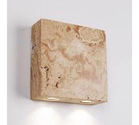 Square Stone Wall Sconce Light Fixture with Natural Travertine Finish for Indoor Bedroom and Living Room Lighting