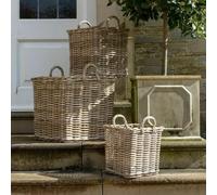 Square Storage Baskets - 3 Sizes, Storage Basket with Handles, Wicker Basket, Log Wood Basket, Laundry Basket, Wooden Basket, Toy Storage, Rattan Wicker Basket with Handles, Kubu (Medium)
