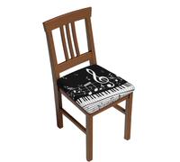 Square Stretch Seat Covers For Dining Chairs Decorative, Set Of 2 Pieces | Black White Music Note, Washable Seat Cover For Dining Room Hotel & Party, Stretchy Non-Slip With Ties, Fits 35-48cm Cushions