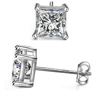 Square Stud Earrings 18k Gold Plated 925 Sterling Silver 4 Prong Square Cubic Zirconia Ear Stud for Women Men Girl