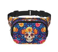 Square Sugar-Skull-Mexico-Marigold Double-Layer Sport Fanny Pack Waist Pack Large Crossbody Waist Bag for Running Travel Walking