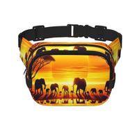 Square Sunset-African-Elephant Double-Layer Sport Fanny Pack Waist Pack Large Crossbody Waist Bag for Running Travel Walking