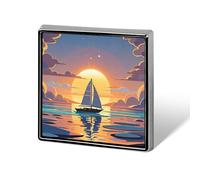 Square Sunset And Sailboat Brooch Classic Mini Pin 0.7 Inch Aluminum Alloy Lapel Pin Personalized Button Badge for Backpack Hat Suit Jacket Clothing Decoration