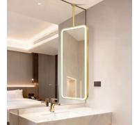 Square Suspended Bathroom Vanity Makeup Mirrors Ceiling Mounted LED Mirror Touch Screen Control HD Glass 3 Color Dimmable Light for Hotel Gold(40cmx60cm)
