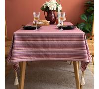 Square Table Cloths 90cmx90cm Red Orange Blue Stripe Tablecloth With Tassel Dust-Proof Washable Polyester Cotton Fabric Table Cover for Kitchen Dining Garden Cafe Party Indoor Outdoor Tabletop Decor