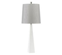 Square Table Lamp Tapered Column Light Grey Faux Silk Shade White LED E27 60W