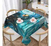 Square Tablecloth 54-60 Inch, Stone Blue Gold Marble Print Table Cloth, Oil & Wrinkle Resistant Kitchen Decorative Tablecloth, Waterproof Wipeable Table Cover For Dining Room Party Indoor Outdoor