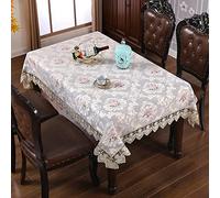 Square Tablecloth for 18 Seats - Antique Floral Lace Design Grey Polyester Country Style Kitchen Table Protector 120x180cm and Elegant