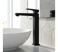 Square Tall Bathroom Sink Mixer Tap Black Single Lever