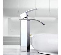 Square Taps Copper Body Cold Heat Waterfall Basin Water-tap Single Handle Dual Control High Section Faucet Vessel Faucet (Chrome)