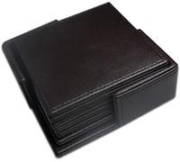 Square Tea Coasters pack of 6 with holder for bar, home, office, Genuine/Real Leather, Non-Slip, Heat Resistant Coasters, bar coasters, Drink coasters. (Black)
