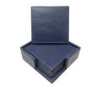 Square Tea Coasters pack of 6 with holder for bar, home, office, Leather, Non-Slip, Heat Resistant Coasters, bar coasters, Drink coasters. (Plain Blue)
