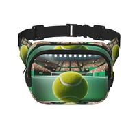 Square Tennis-Ball-On-The-Court Double-Layer Sport Fanny Pack Waist Pack Large Crossbody Waist Bag for Running Travel Walking