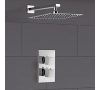 Square Thermostatic Concealed Mixer 2 Dial 1 Outlet + 300mm Shower Head + Arm | Neshome