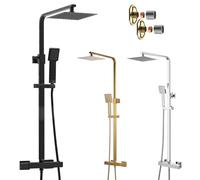 Square Thermostatic Shower Kit Twin Head Overhead Rigid Riser - Chrome Brushed Brass Matt Black (Matt Black)