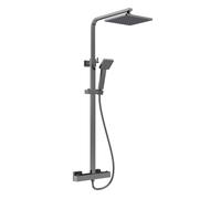 Square Thermostatic Shower Kit with Fixed Head & Adjustable Handset - Brushed Pewter