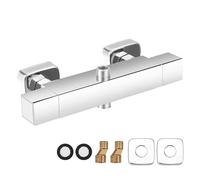 Square Thermostatic Shower Mixer Bar, Dual Shower Valve, Top 3/4" G and Bottom 1/2" G Outlets, Wall Mounted Brass Temperature Control Valve with Two Outlets, Pipe Adaptor