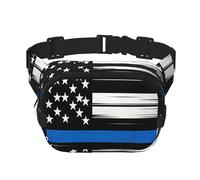 Square Thin-Blue-Line-Flag Double-Layer Sport Fanny Pack Waist Pack Large Crossbody Waist Bag for Running Travel Walking