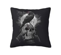 Square Throw Pillow Case Crow Is On The Skull Decorative Pillowslip Pillowcase With Invisible Zipper Pillows Cover For Sofa Bedroom Wedding 26"X26"