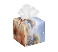 Square Tissue Box Cover/African Savanna Giraffe Print Leather Tissue Holder with Bottom Belt, for Modern Home Office Decor