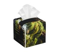 Square Tissue Box Cover/Brown Bear Pounce Print Leather Tissue Holder with Bottom Belt, for Modern Home Office Decor