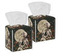 Square Tissue Box Cover, Decorative Facial Tissue Holders Storage for Bathroom Living Room Vanity Countertop Desk Car Office, Retro Skull Mushroom Floral Plant Flower