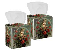 Square Tissue Box Cover, Decorative Facial Tissue Holders Storage for Bathroom Living Room Vanity Countertop Desk Car Office, Frog Funny Mushroom Plant Leaves