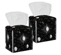 Square Tissue Box Cover, Decorative Facial Tissue Holders Storage for Bathroom Living Room Vanity Countertop Desk Car Office, Cosmic Space with Sun Moon Star Planet and Constellations
