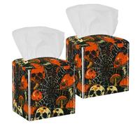 Square Tissue Box Cover, Decorative Facial Tissue Holders Storage for Bathroom Living Room Vanity Countertop Desk Car Office, Skulls Mushroom Web