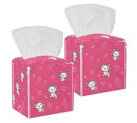 Square Tissue Box Cover, Decorative Facial Tissue Holders Storage for Bathroom Living Room Vanity Countertop Desk Car Office, Cute Funny Axolotl with Hearts on Pink Background