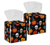 Square Tissue Box Cover, Decorative Facial Tissue Holders Storage for Bathroom Living Room Vanity Countertop Desk Car Office, Happy Halloween Pumpkins Skulls Ghosts Witch Hat