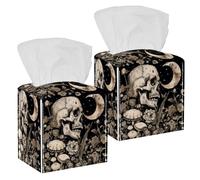 Square Tissue Box Cover, Decorative Facial Tissue Holders Storage for Bathroom Living Room Vanity Countertop Desk Car Office, Skull Moon Mushroom Butterfly Plant Gothic Pattern