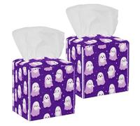Square Tissue Box Cover, Decorative Facial Tissue Holders Storage for Bathroom Living Room Vanity Countertop Desk Car Office, Cute Halloween Ghosts on Purple Background