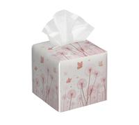 Square Tissue Box Cover Holder PU Leather Cube Tissues Case,Beautiful Dandelions Plant Butterfly Facial Organizer Dispenser for Home Tabletop,Bathroom Vanity,Bedroom,Office