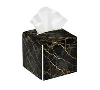 Square Tissue Box Cover Holder PU Leather Cube Tissues Case,Black And Gold Marble Texture Facial Organizer Dispenser for Home Tabletop,Bathroom Vanity,Bedroom,Office