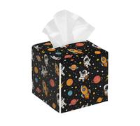 Square Tissue Box Cover Holder PU Leather Cube Tissues Case,Cartoon Outer Space Astronaut Facial Organizer Dispenser for Home Tabletop,Bathroom Vanity,Bedroom,Office